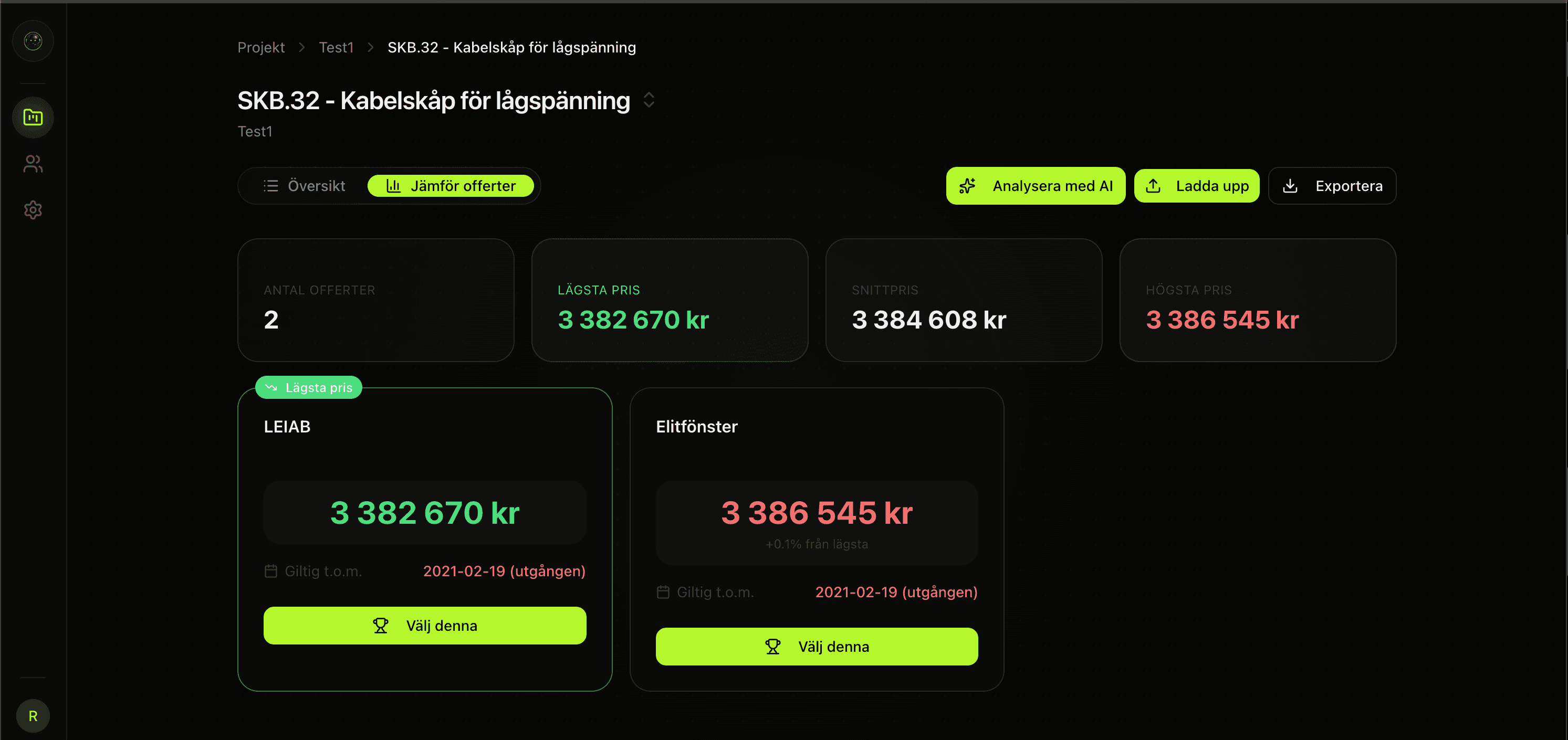 MF2 Dashboard - Offerthantering
